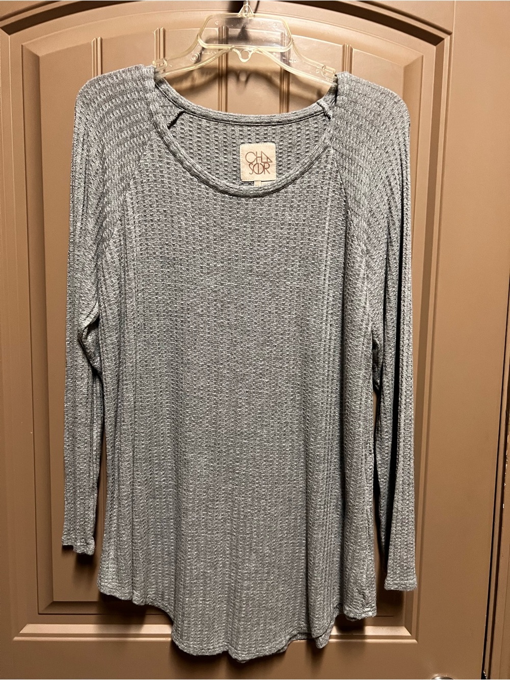 Chaser Light Gray Waffle Knit Long Sleeve Top